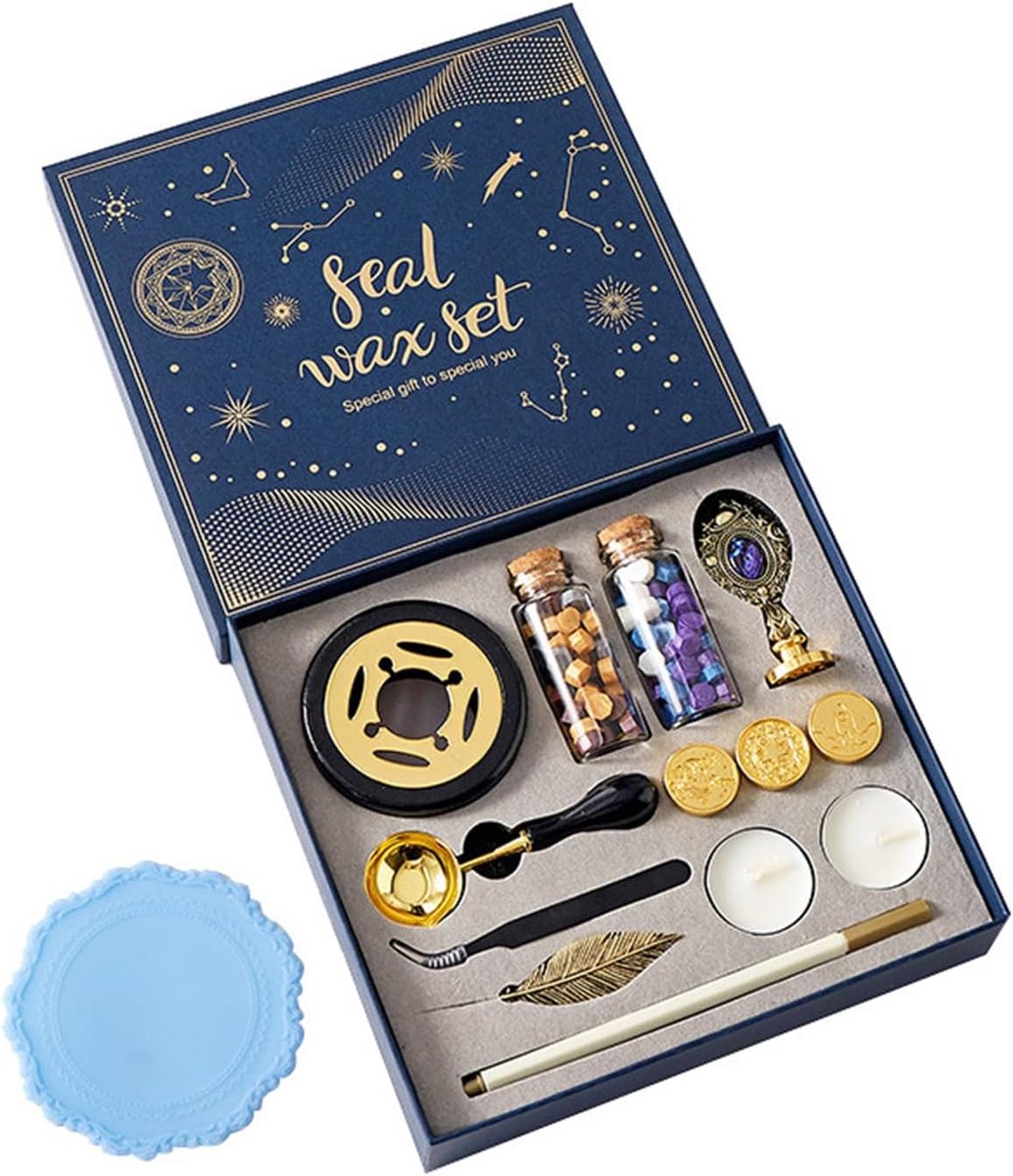 SnelShoppen - 15-delige Siegelwachs Set, Sterrennacht Thema, Persoonlijk, Ideaal voor Enveloppen, Kerstkaarten, Trouwen of Feestuitnodigingen, Creatie