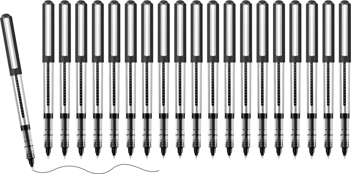 SnelShoppen - Pack van 20 Rollerball Pennen, Gelpennen, Zwarte Balpen Set, 0.5mm Sneldrogende Inkt, Roestvrij Stalen Taper Nib, Geschikt voor Schrijve