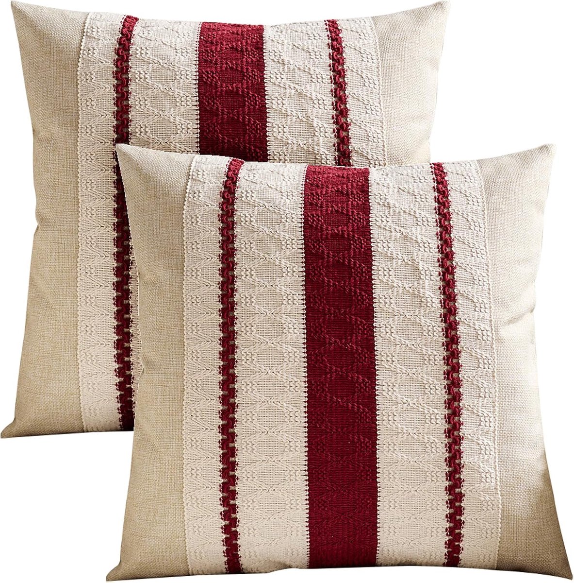 Set of 2 Cushion Covers 45 x 45 cm Boho Geometric Crochet Cushion Covers for Bedroom Sofa Red - ShopVlot