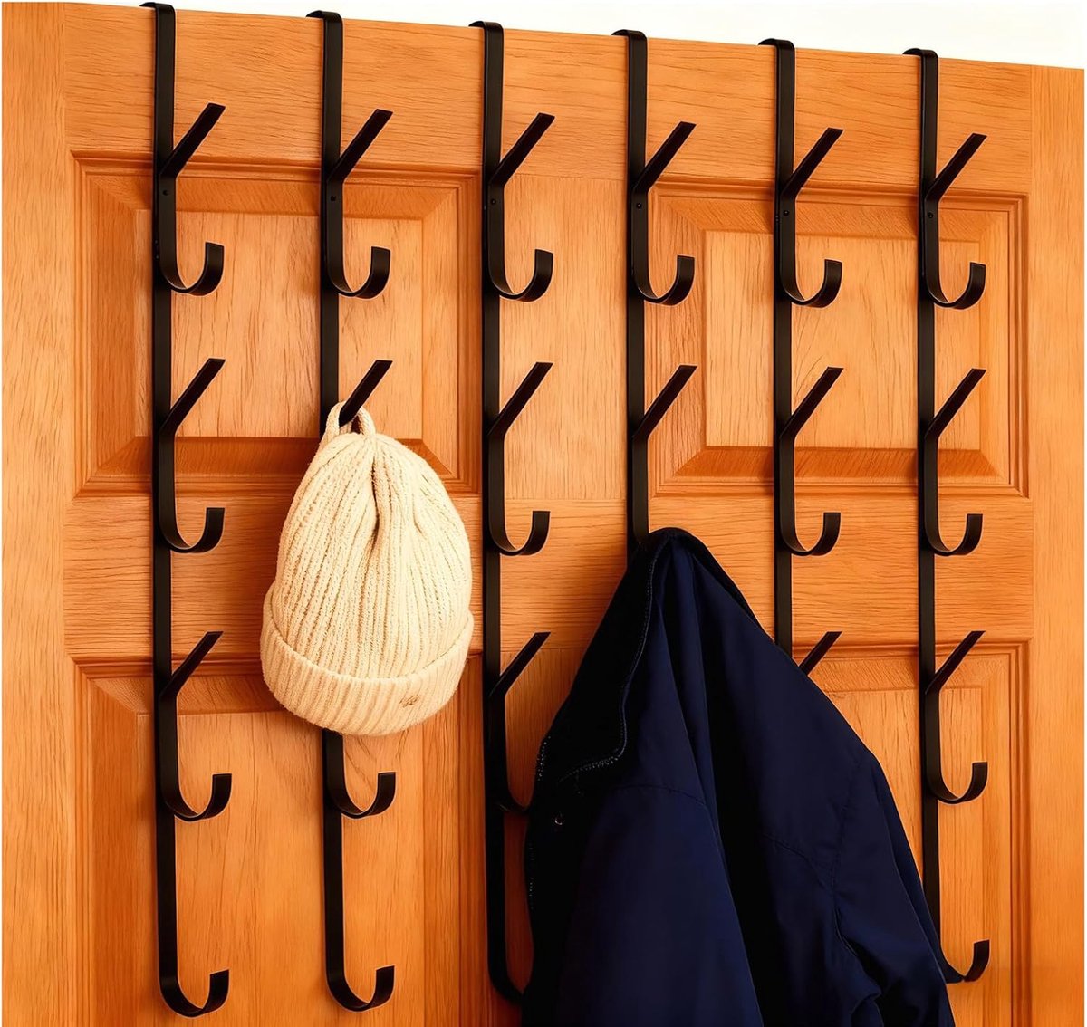 SnelShoppen - 6 Stuks Deur Kledinghaak 42cm Verticaal Deurhaken met 7 Haken Zwart Kledinghaken voor Badkamer Slaapkamer en Kleine Ruimtes