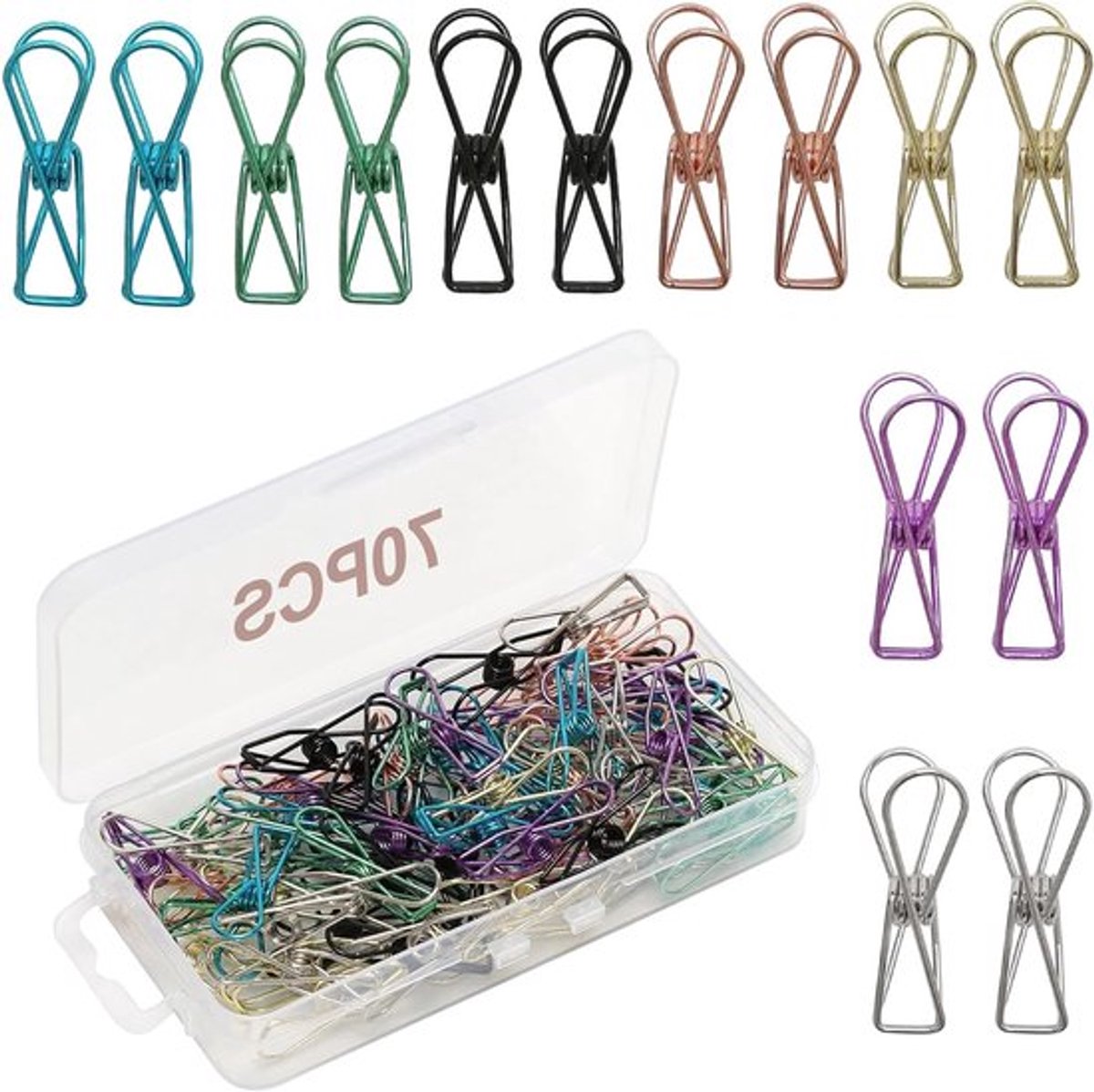 Mini bindersclips - 70 stuks, multifunctionele klemmen voor documenten, creatieve projecten en facturen in 7 kleuren