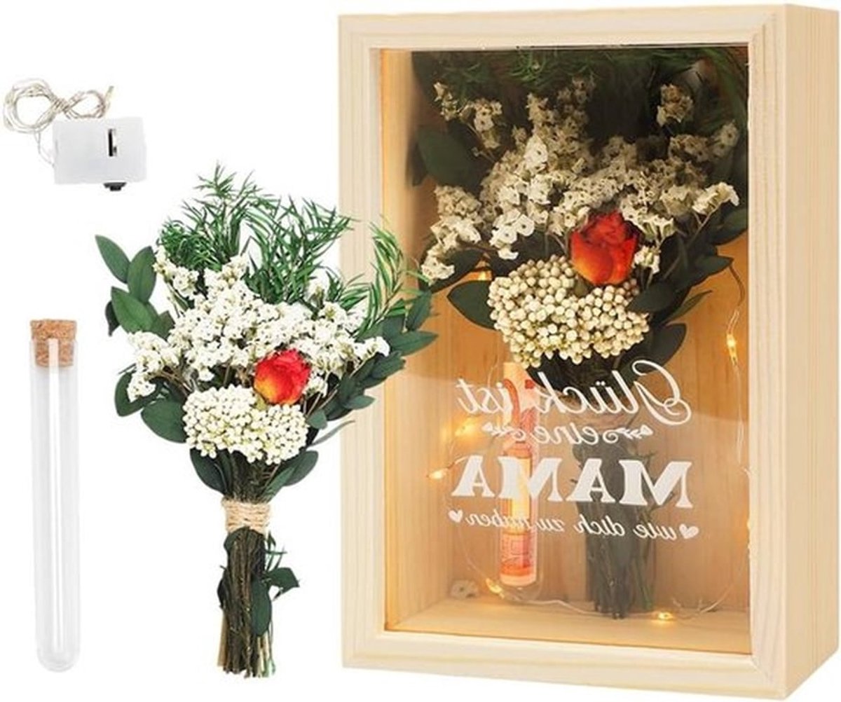 Cadeaubox voor Moeder, Verjaardagscadeau met Gedroogde Bloemen en Testbuis, Moederdag Geschenkidee, Luxe Magnetische Cadeauverpakking met Deksel