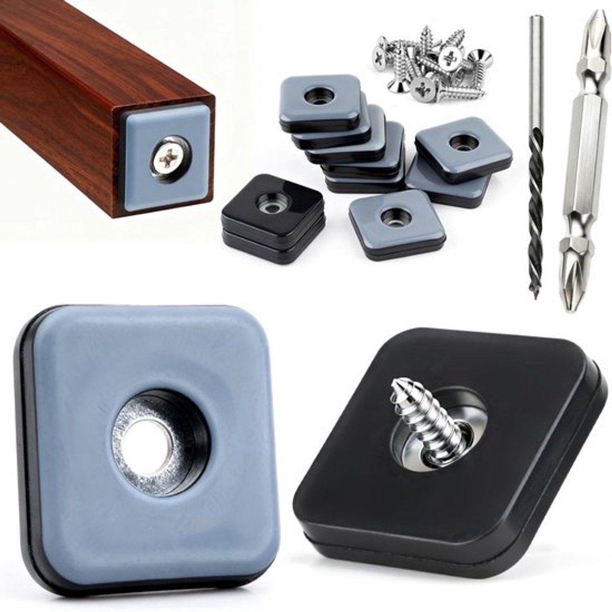 Set van 24 Teflon Glijders met een Diameter van 25 mm voor Meubels, Inclusief RVS Schroeven en Dubbelzijdige Boor voor Hout