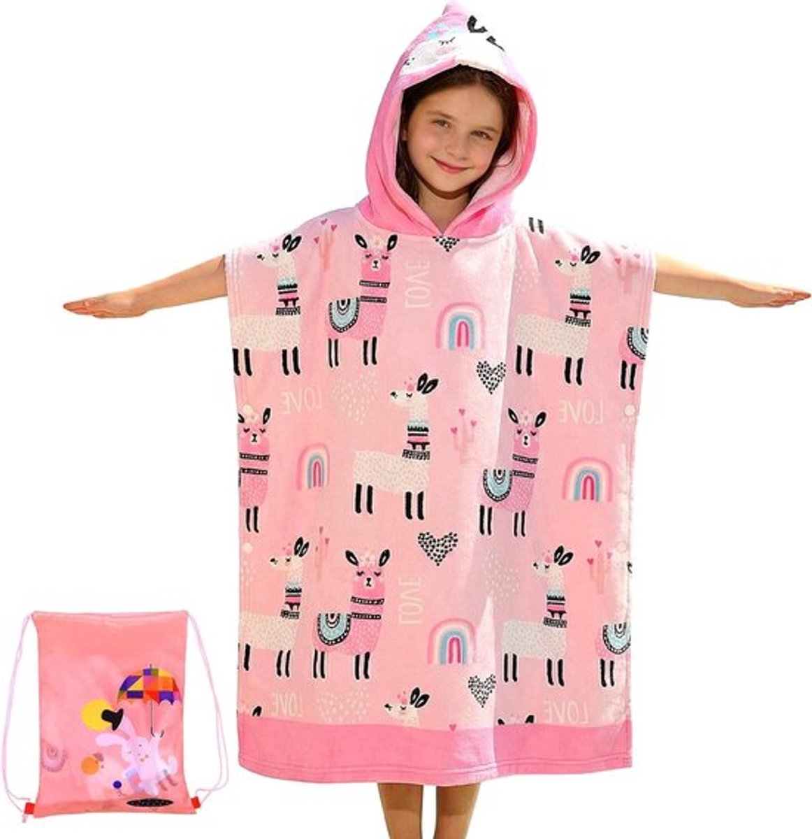 Badponcho met capuchon voor kinderen van zachte microvezel met dinosaurusprint, absorberend en ideaal voor zwembad en strand, 75x180 cm, geschikt voor 6-15 jaar
