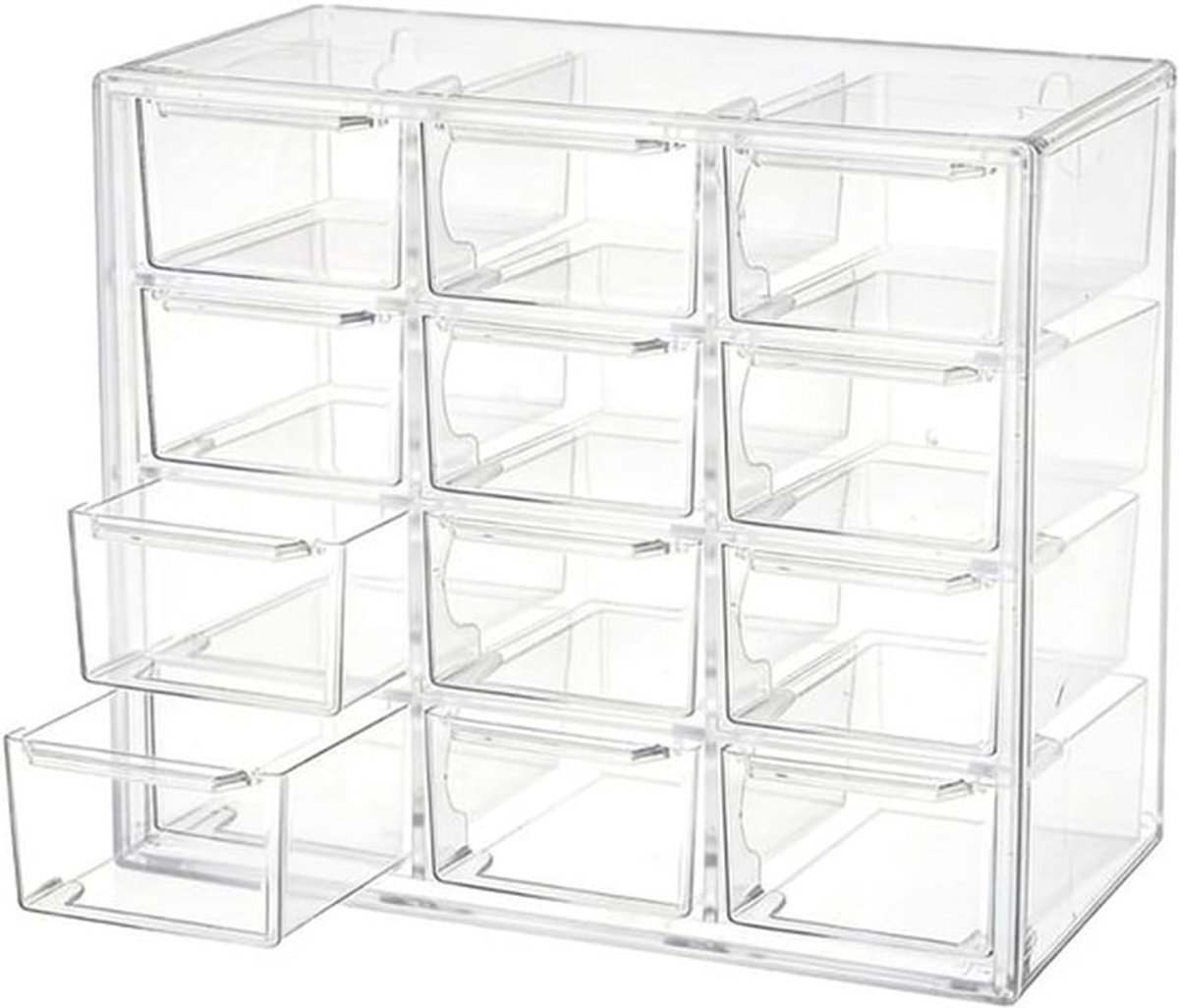 Opbergdoos met 12 laden van ABS-kunststof, bureau-organizer voor sieraden, cosmetica en knutselmaterialen, 18 x 10 x 15,5 cm