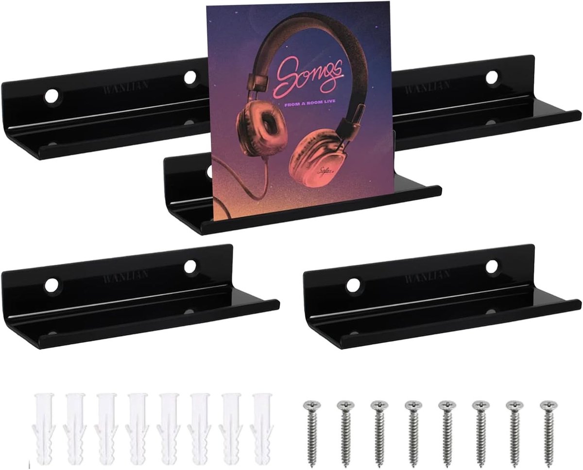 Muurbevestiging voor 4 Vinyl Platen, Transparante CD Houder, Acryl Plank voor Foto's en Boeken, Decoratieve Wandmontage