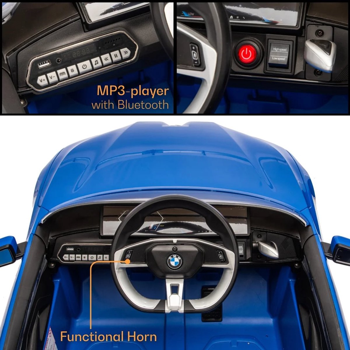 BMW i4 Full Option Elektrische Kinderauto 1 tot 6 jaar – Officieel Gelicentieerd Accuvoertuig met Lederen Zitje, Schokdempers & Bluetooth – 12V Kinderauto met Afstandsbediening, Werkende Deuren & Soft-Start – Blauw — afbeelding 10