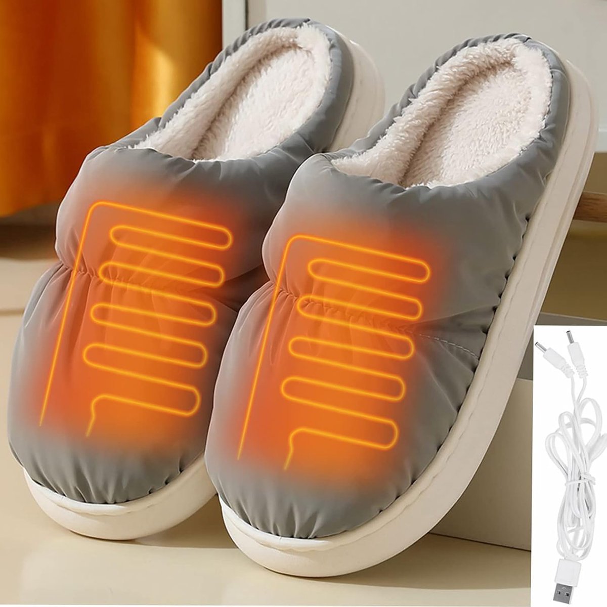 Verwarmde Pantoffels - Schoenen Verwarming - Warme Voeten - Usb Verwarming - Draagbaar - Grijs — cadeau in Mode & Accessoires - foto 3