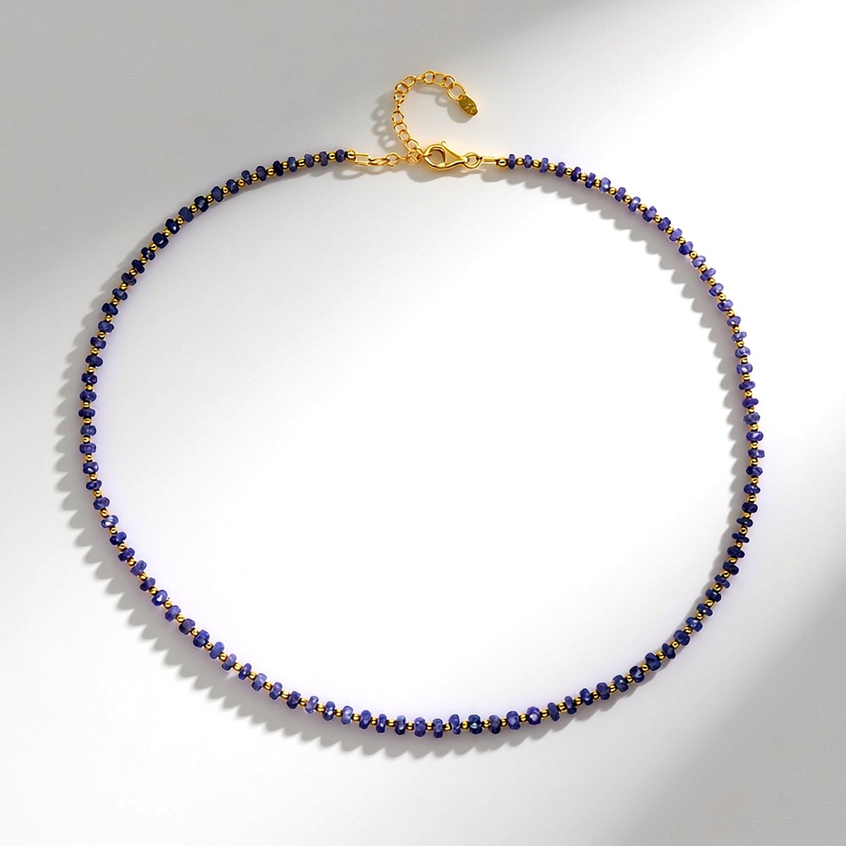 Cavill - 925 Sterling Zilver Vergulde Halsketting - 37.85 Ct Fancy Tanzaniet - 6 Ct Gouden Hematiet Kralen - Verstelbare Luxe Dames Ketting
