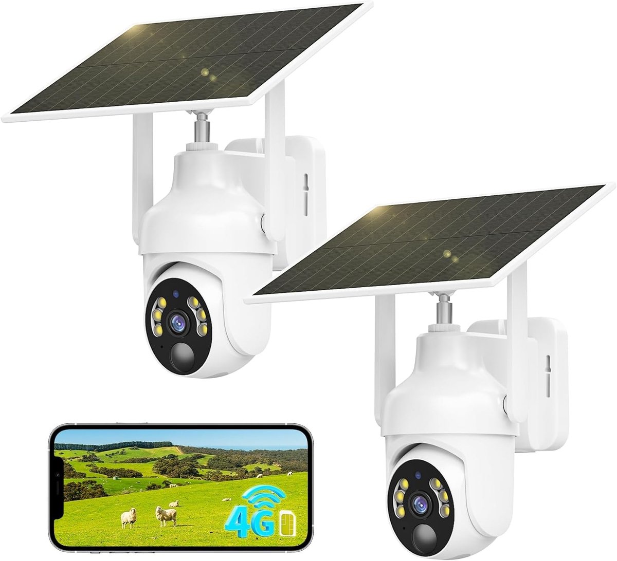SnelShoppen - 4G LTE Bewakingscamera voor Buiten, IP-camera op Zonne-energie, zonder Wifi, 2K-resolutie, PIR-detectie, Aangepaste Alarmzones, Kleurenn