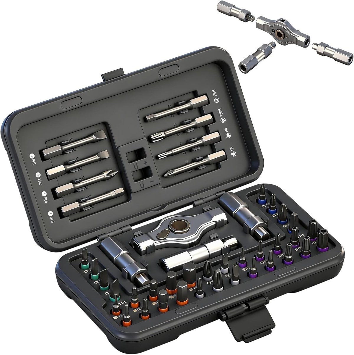 Complete 42-in-1 Magnetische Schroevendraaier Set met Afneembare Ratelschroefhandgreep en Precisie Gereedschap voor Reparaties, Inclusief 40 Bits en Magnetische Opbergdoos