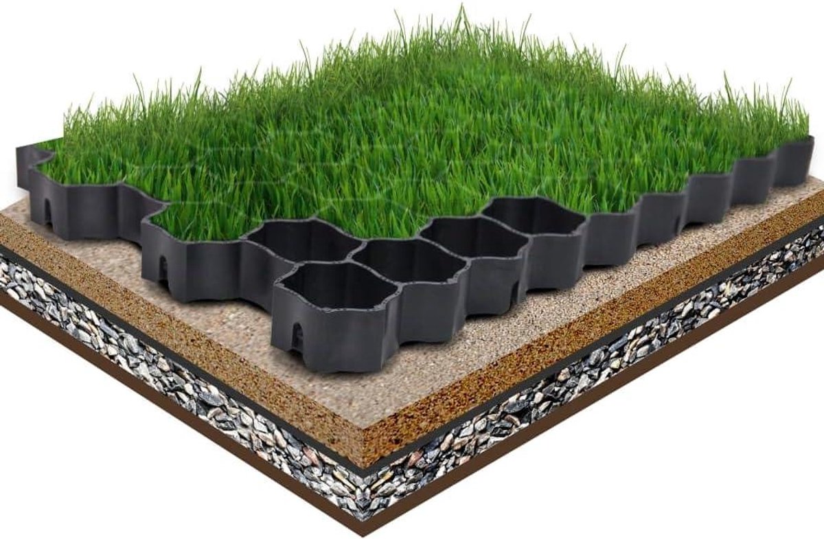 Grasroosters - Grindplaten Gazon - Opritten Versterken - In elkaar grijpende clips - 60x40x3 cm - Zwart