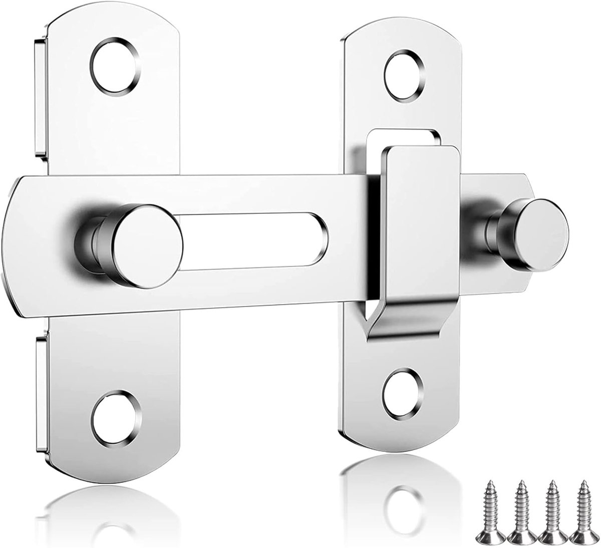 Flip Type Sliding Lock, Stainless Steel Sliding Door Lock - 100 x 70 x 20mm, Includes 4 Screws, Suitable for Doors - ShopVlot