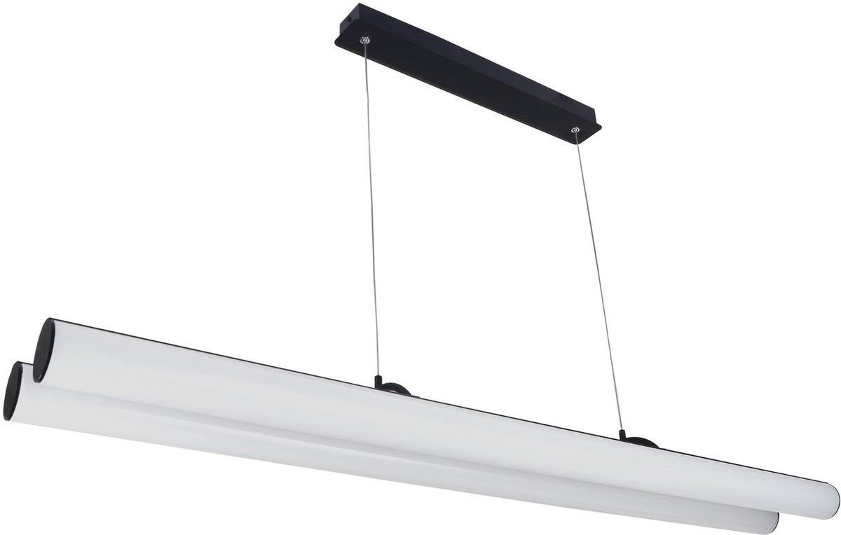 Rory LED hanglamp met twee armen, zwart aluminium, 2x24W SMD LED, 5180 lumen, 3000K warm wit, dimbaar, IP20