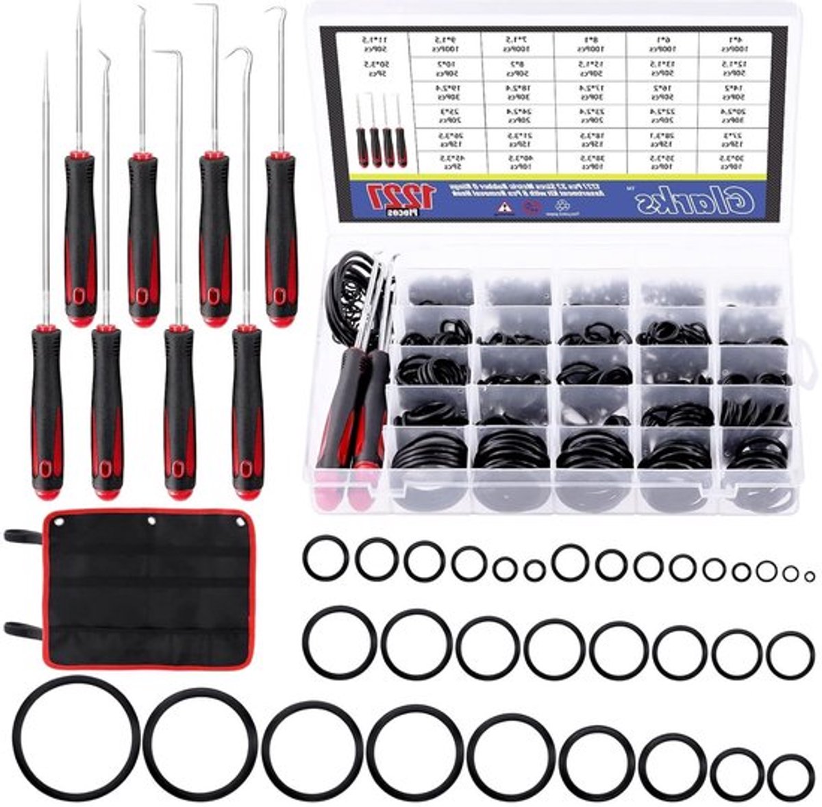 1234 Stuks Metric O-Ringen in 32 Maten, NBR Rubber Washers, 8 Haakjes en Gereedschapszak voor Loodgieterswerk en Gasreparatie