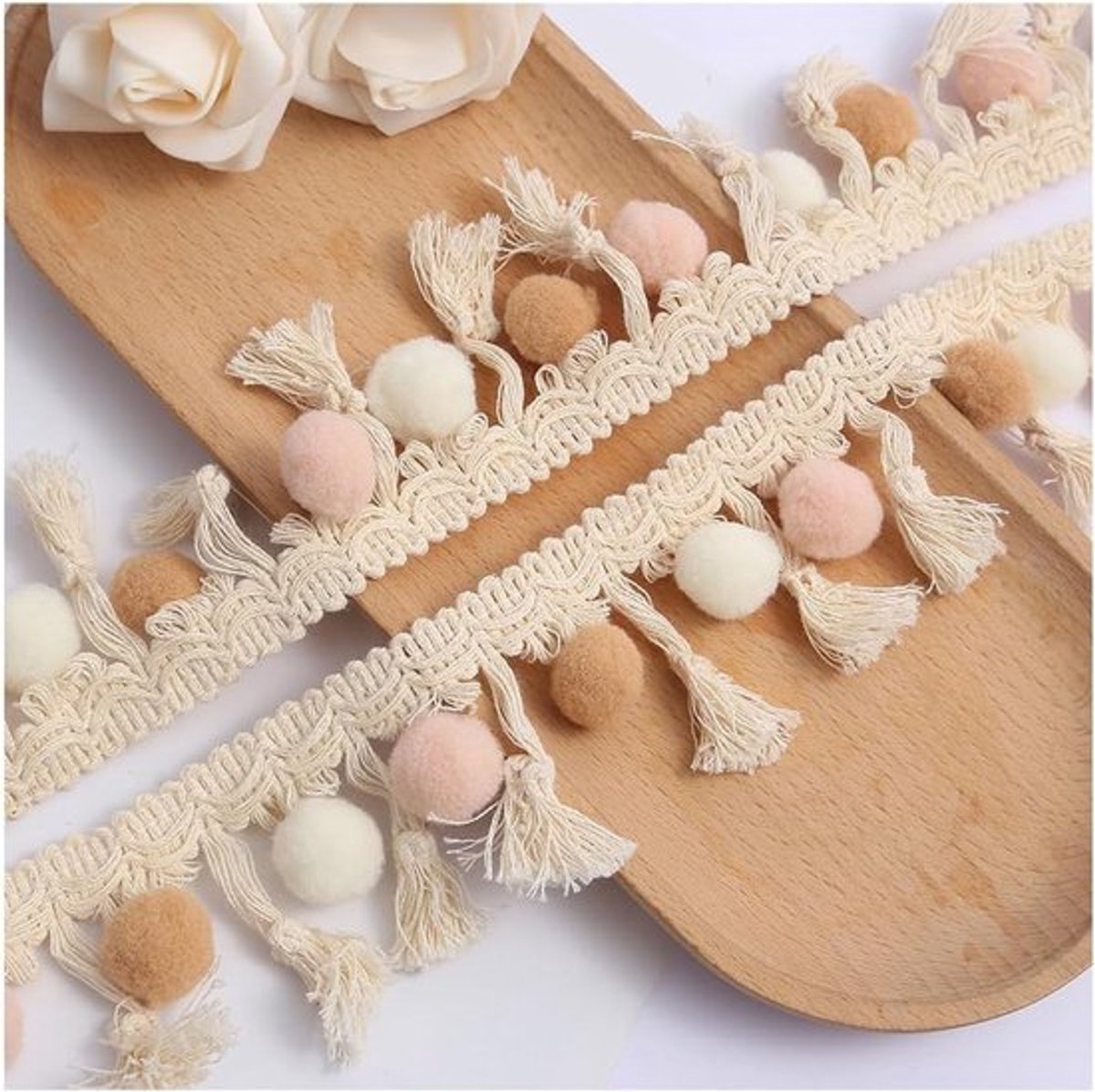 Decoratieve Pompom Trim van 25 Meter met Fringes en Tassels voor DIY Creatieve Projecten en Accessoires