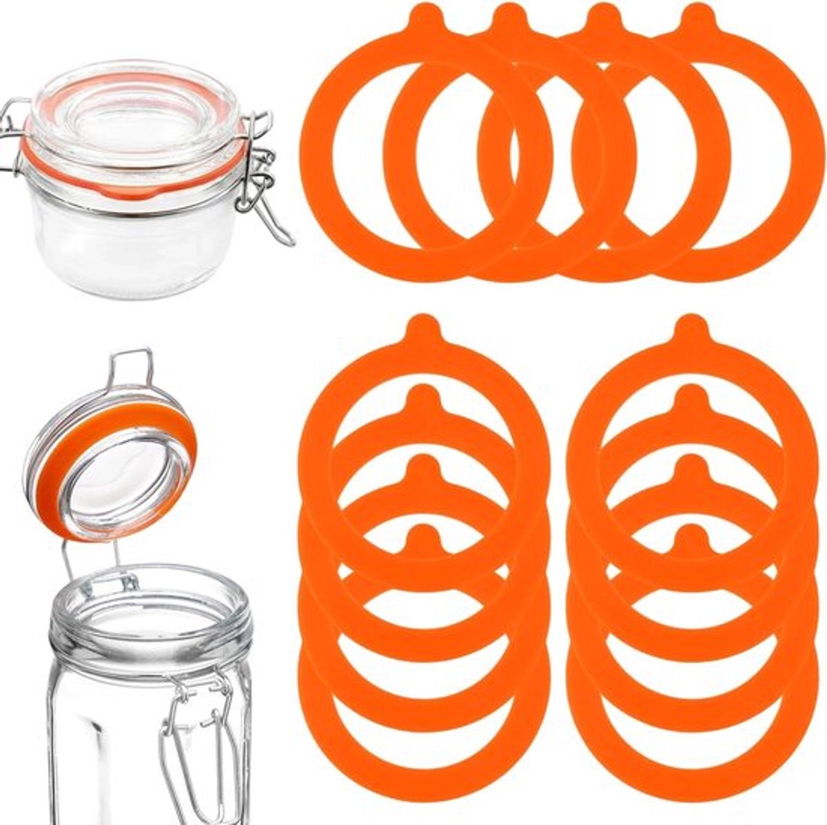 Set van 12 Herbruikbare Siliconen Rubber Ringen voor Inmaakpotten, Lekvrije Glasafdichtingen, Vervangende Rubber Ringen, 95 x 70 mm