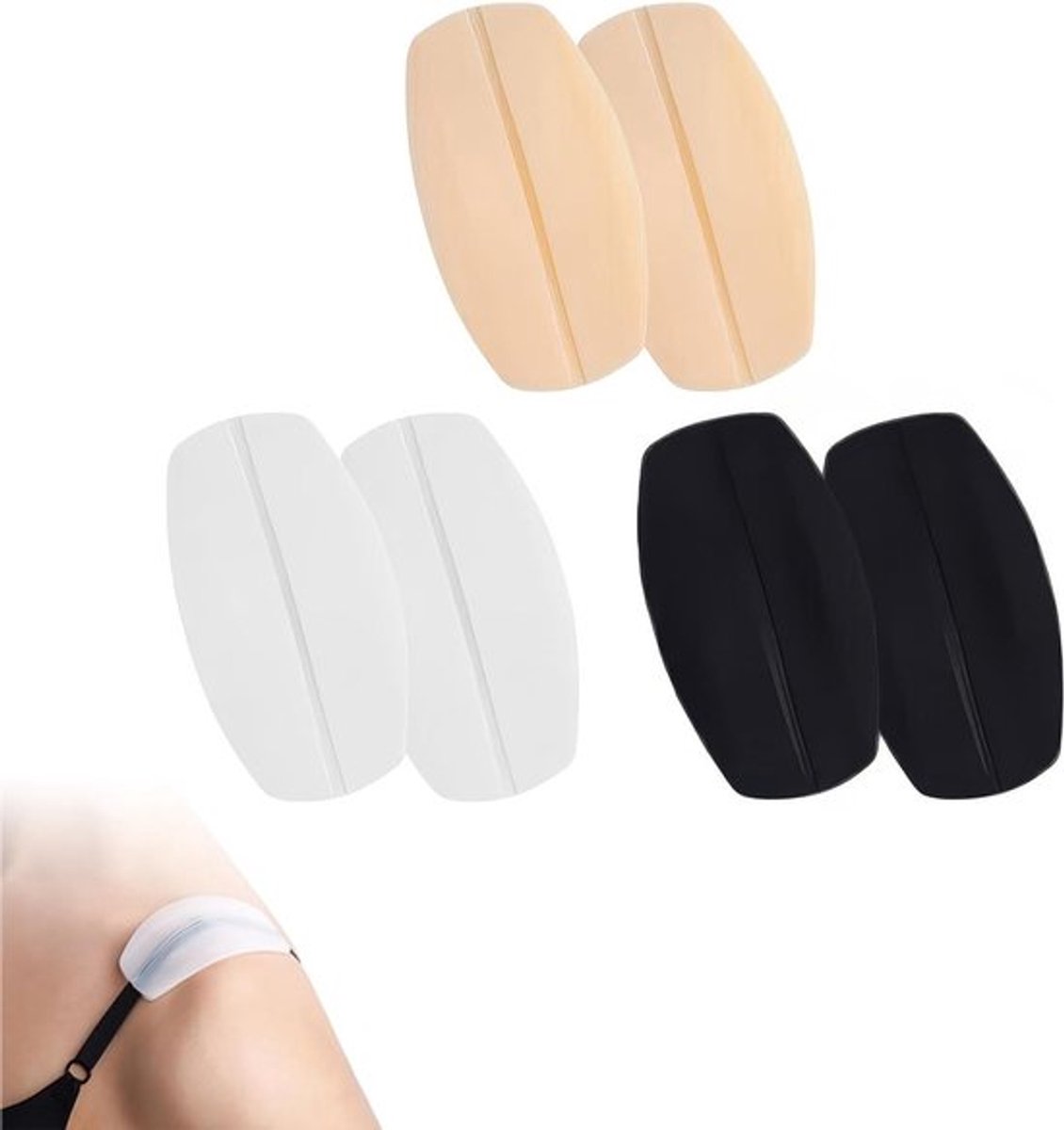 Zachte Schouderpads voor Bh's - Set van 6 - Ademend, Niet-Slip en Pijnverlichtend in Beige, Zwart en Wit