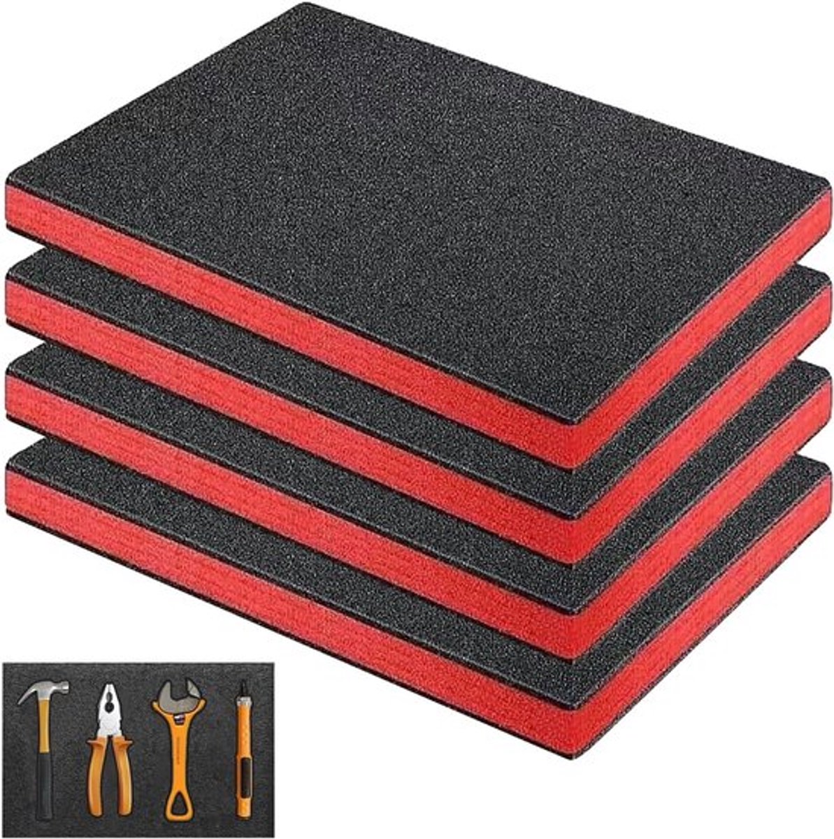 Gesneden schuimstof inlay 400 x 300 mm voor gereedschapskoffers en camerakoffers, zelf op maat snijden, zwart, 4 stuks, 4,5 mm dik