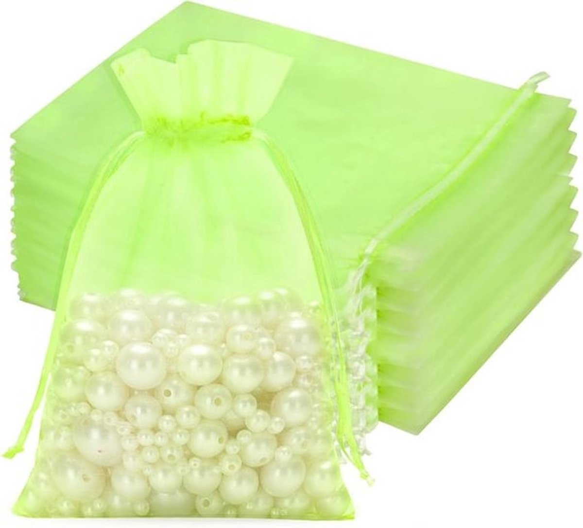 50 Organza Geschenkzakjes in Grasgroen, 13 x 18 cm met Trekkoord voor Cadeaus, Bruiloft en Feestdagen
