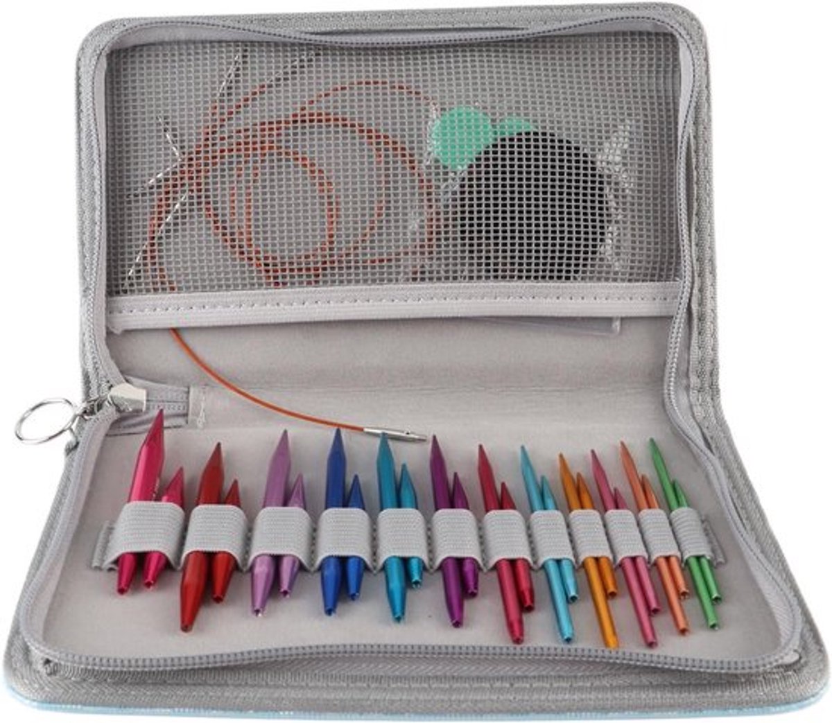 Set van 24 Verwisselbare Rondbreinaalden met Opbergtas voor Breien van Sokken en Truien, Diverse Kleuren en Maten van 3 tot 8 mm