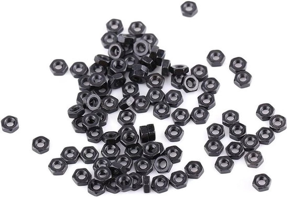 100 Stuks Zwarte Gegalvaniseerde Moeren M2-M5 van Koolstofstaal - Hexagon Moeren voor Diverse Toepassingen
