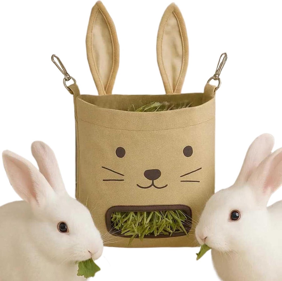 Hooi Voerzak - Hooi Dispenser - Knaagdier Voeren - Natuurlijk Foerageren - 30 x 20 x 1 cm - Khaki