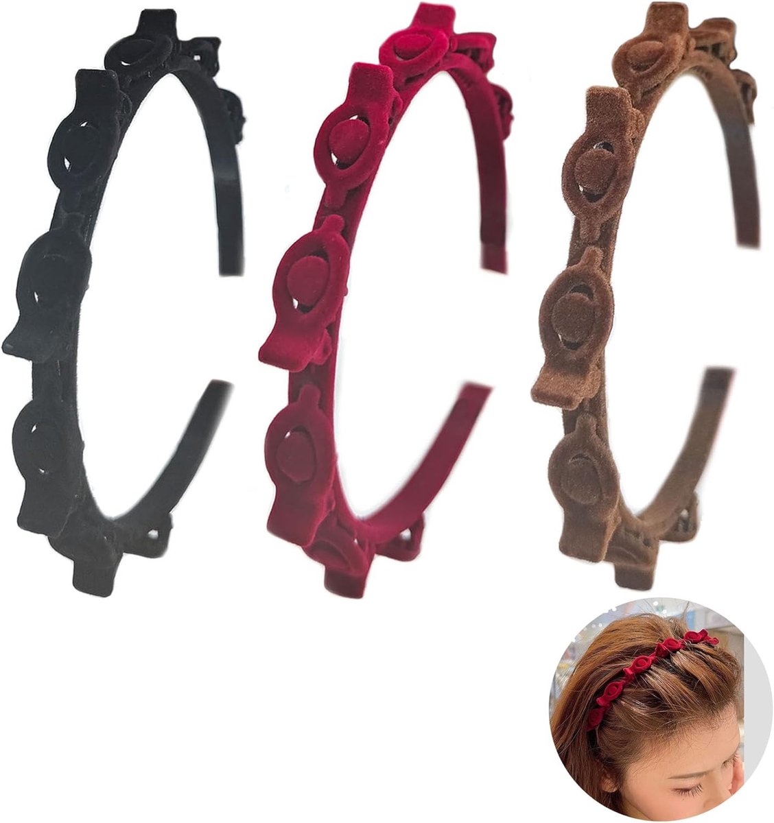 SnelShoppen - 3 Stuks Haarband met Clips, Non-Slip Hoofdband voor Vrouwen, Haarstijl Hulp, Gevlochten Haarspelden, Comfortabel en Duurzaam