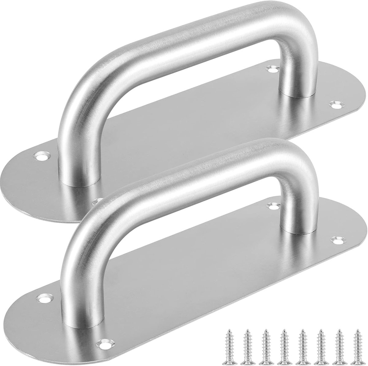 SnelShoppen - 2 Stuks RVS Schuifdeurgrepen, Barn Deurhandgrepen, Deurhandgrepen met Plaat voor Kastdeuren, Zilver, Voor Poorten en Toiletten, 198mm