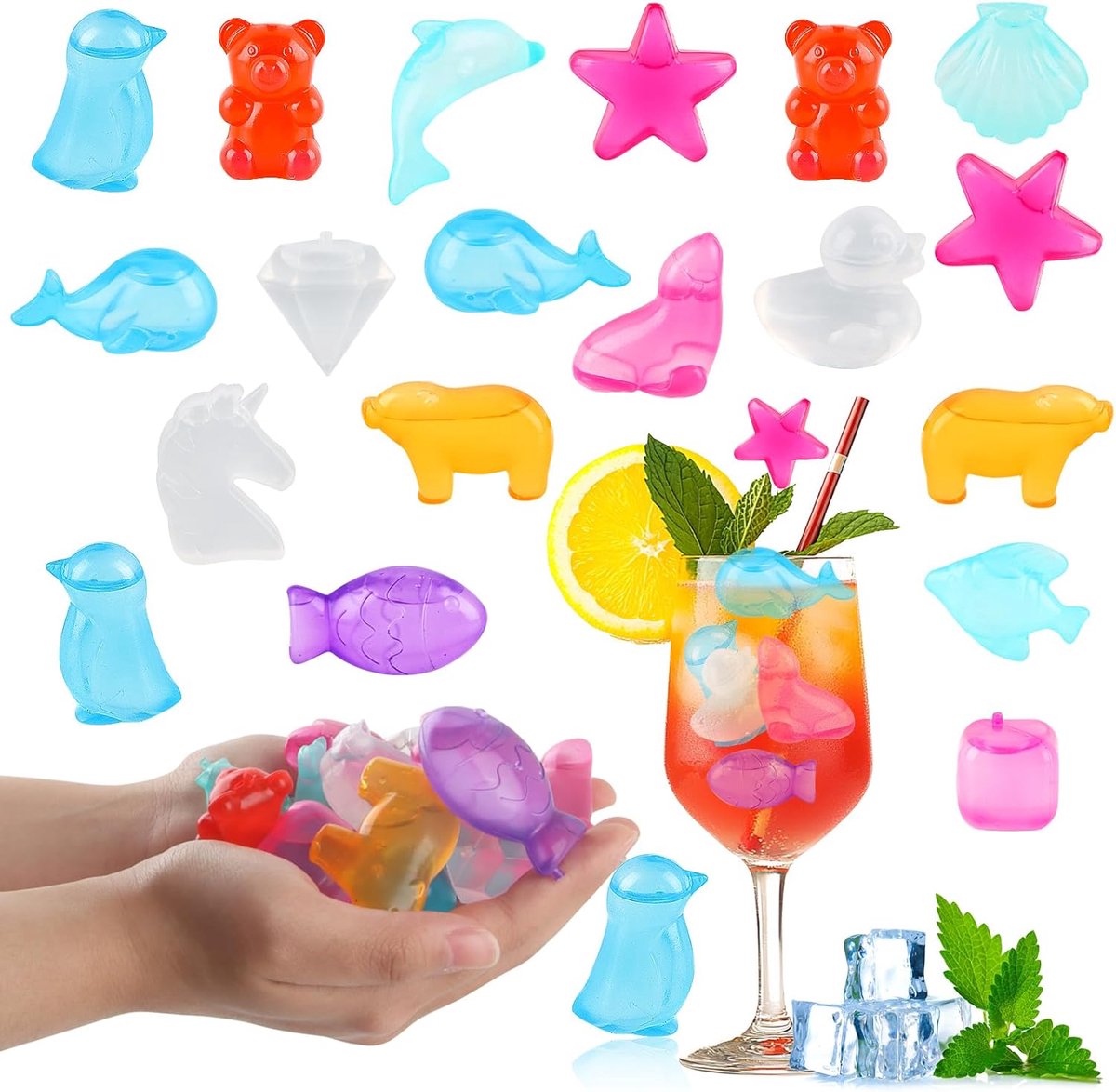 SnelShoppen - Herbruikbare IJsblokjes, 30 Plastic Fruitvormige IJsblokjes of Kleurrijke Blokjes, Perfect voor Feestelijke Cocktails, Herbruikbare IJsb