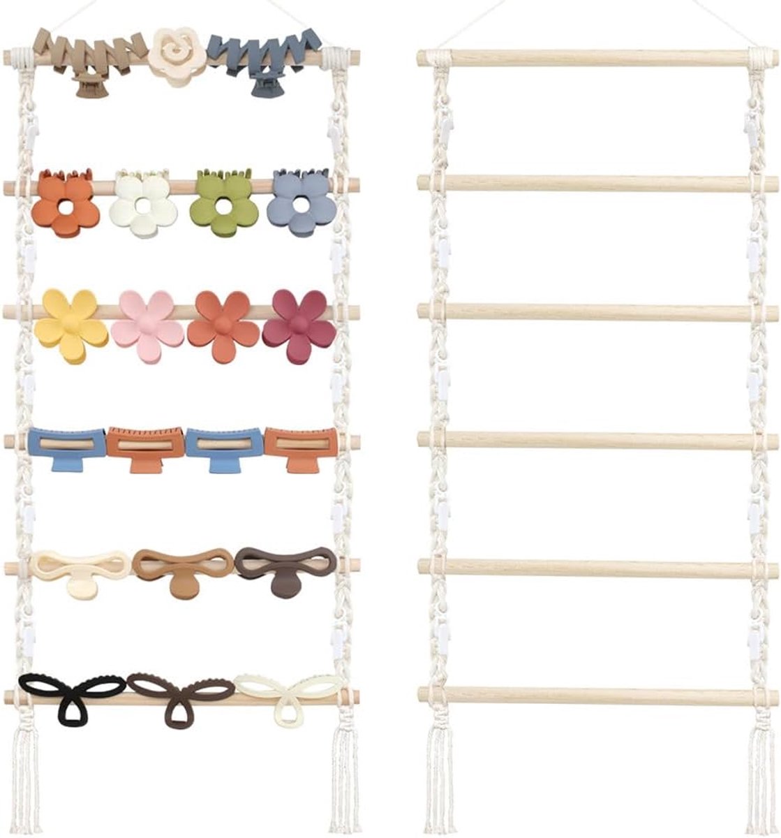SnelShoppen - Macrame Haar Klem Clip Organizer, Wandgemonteerde Hanger met 10 Clips, Decoratieve Haaraccessoires Opslag, Klem Clip Houder, 10 Clips In