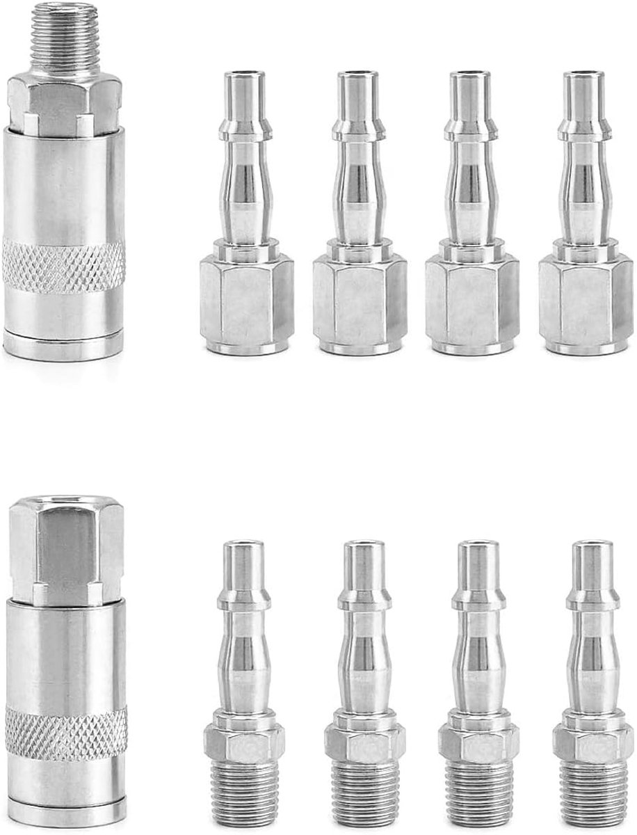SnelShoppen - 10-delige Set Pneumatische Verbinders 1/4" voor Luchtcompressor - Geschikt voor Pneumatische Gereedschappen - Duurzaam Staal - 1/4" BSP