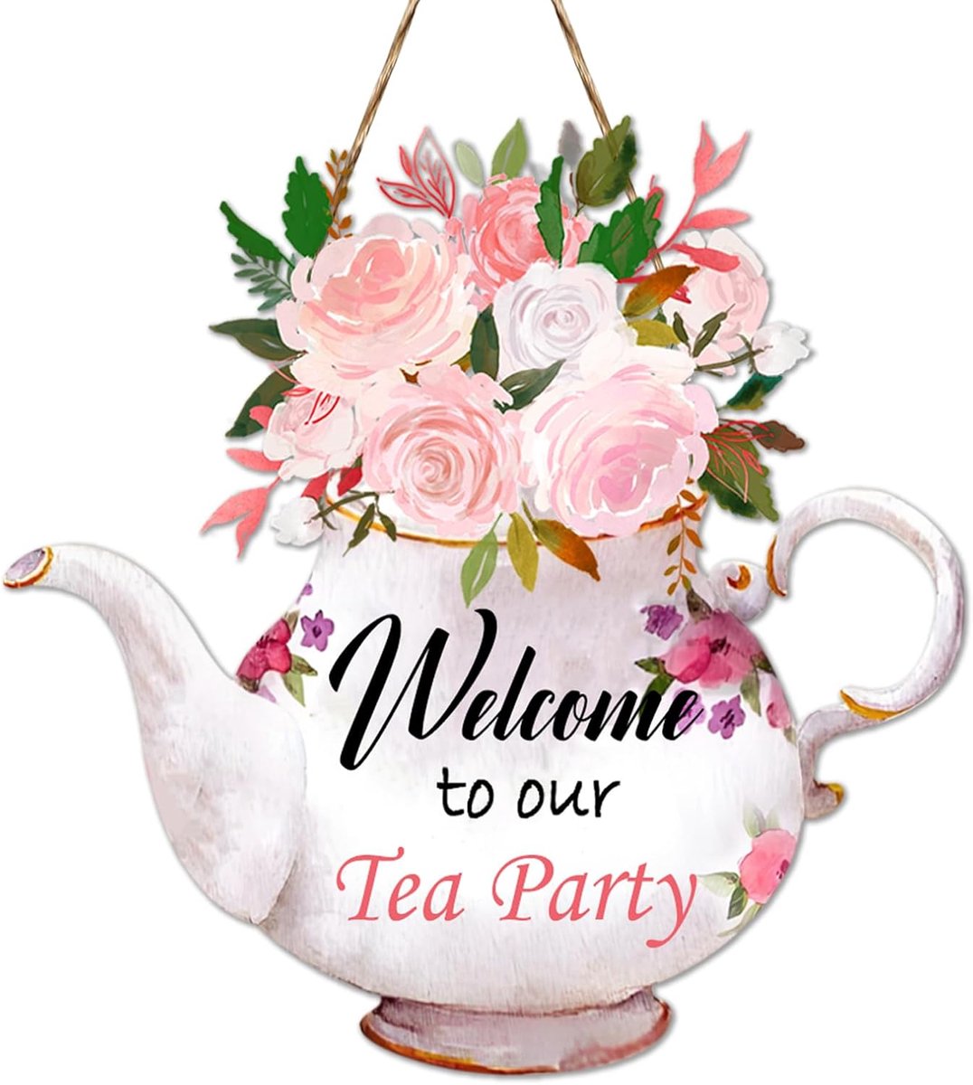 SnelShoppen - Welkomstbord voor buitentheefeest, thee feestdecoraties voor de voordeur, vrolijk en kleurrijk, perfect voor tuin, buiten, feest en kind