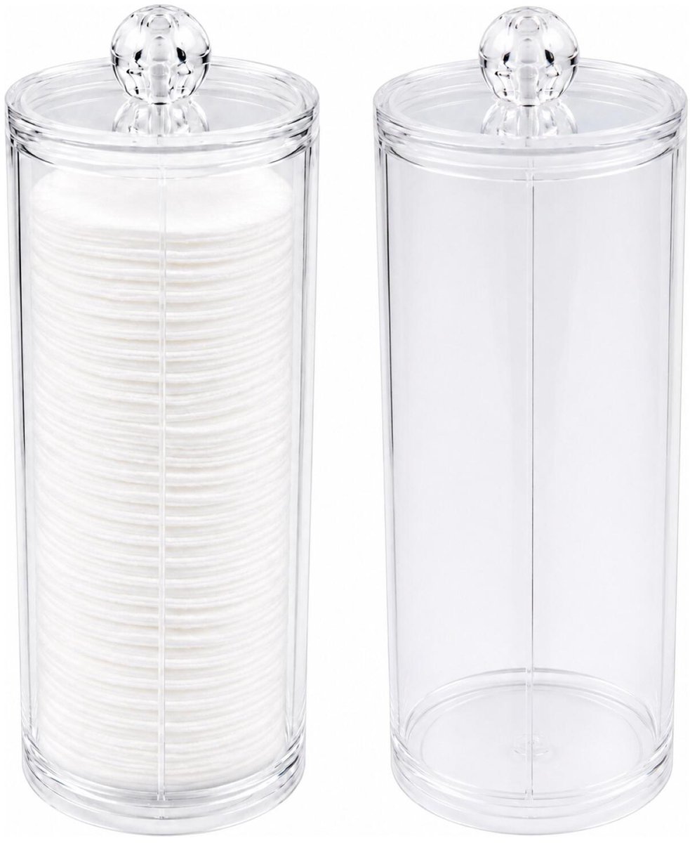 Benson care wattenschijfjes organizer - 2x - rond - H18 x D6 cm - transparant - kunststof