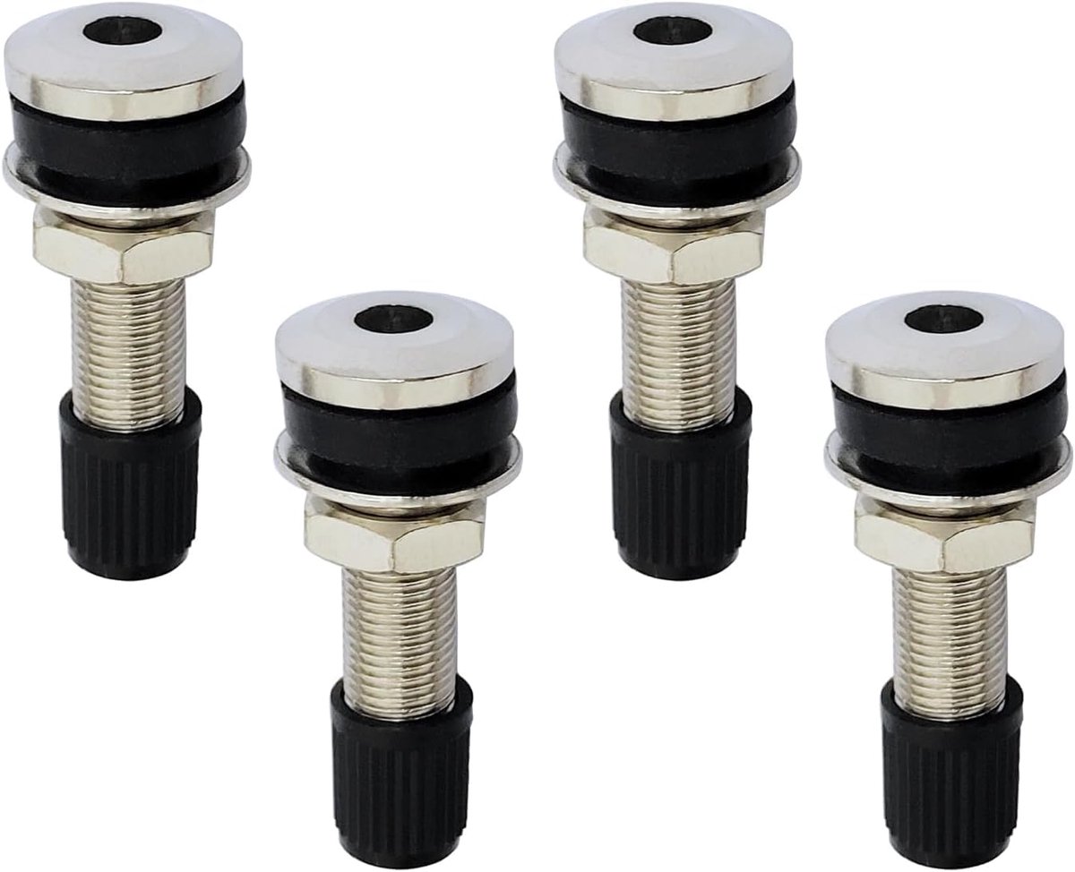 SnelShoppen - 4x Ventielen met Stofkappen Koper Nikkel Geplateerd 65psi 450kpa Universele Tubeless Ventielen voor Auto en Motoraccessoire