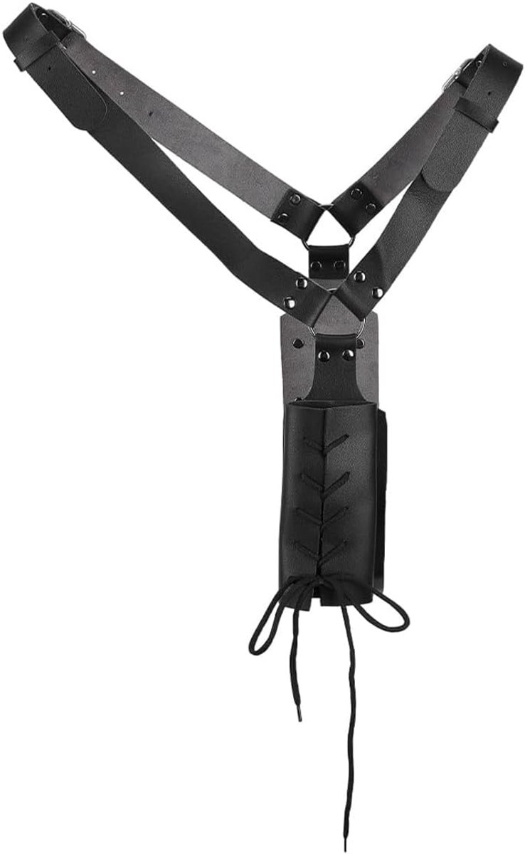 SnelShoppen - Middeleeuwse Retro Crossbody Schoudertas Leer Verstelbaar met Holster Zwart Geschikt voor Rollenspel - 1 stuk