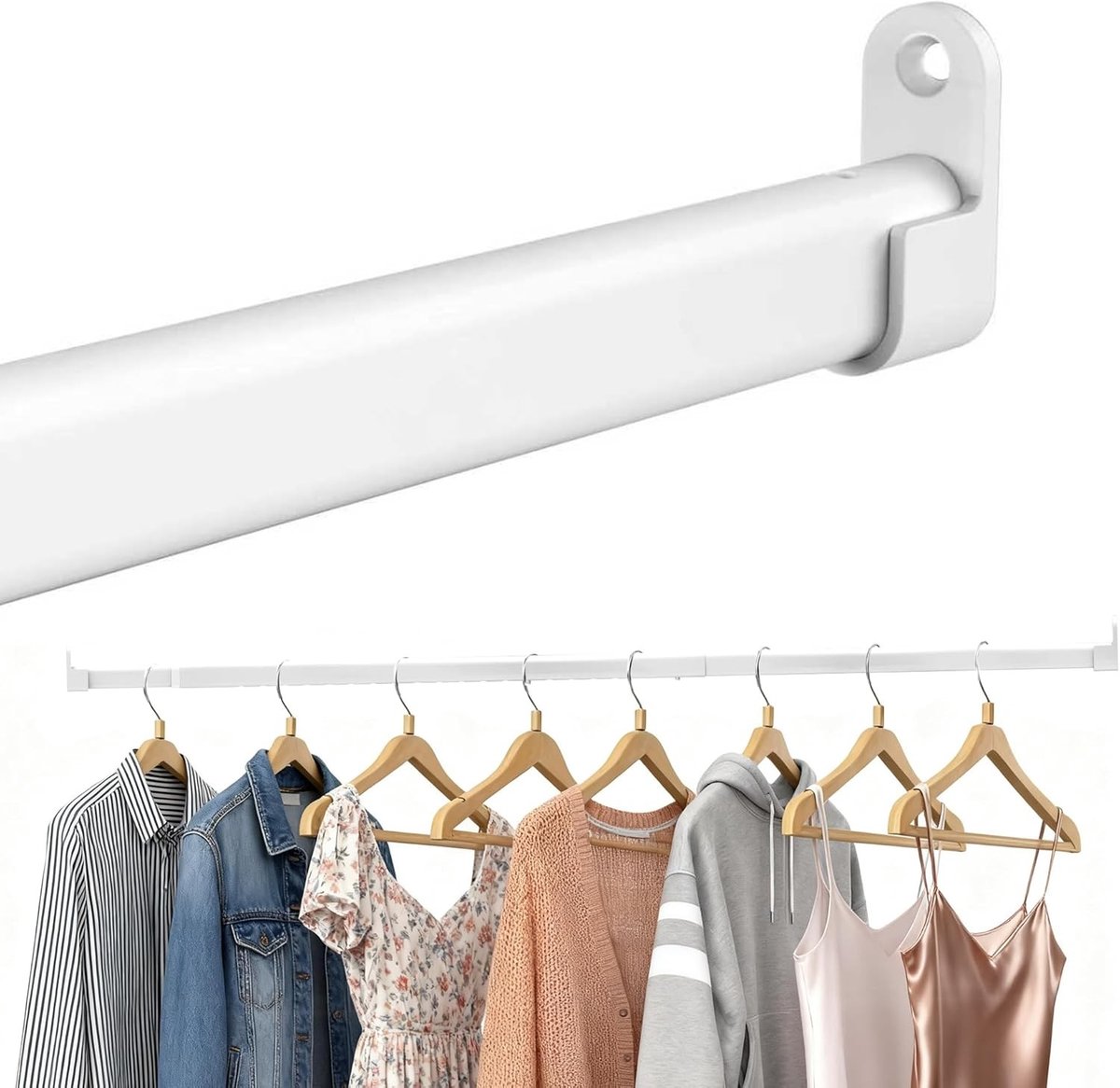 Kledingstang - Wit - 43-101 cm - Uittrekbare Klemstang van Hoogwaardig Staal - Voor Kledingkast en Wandmontage