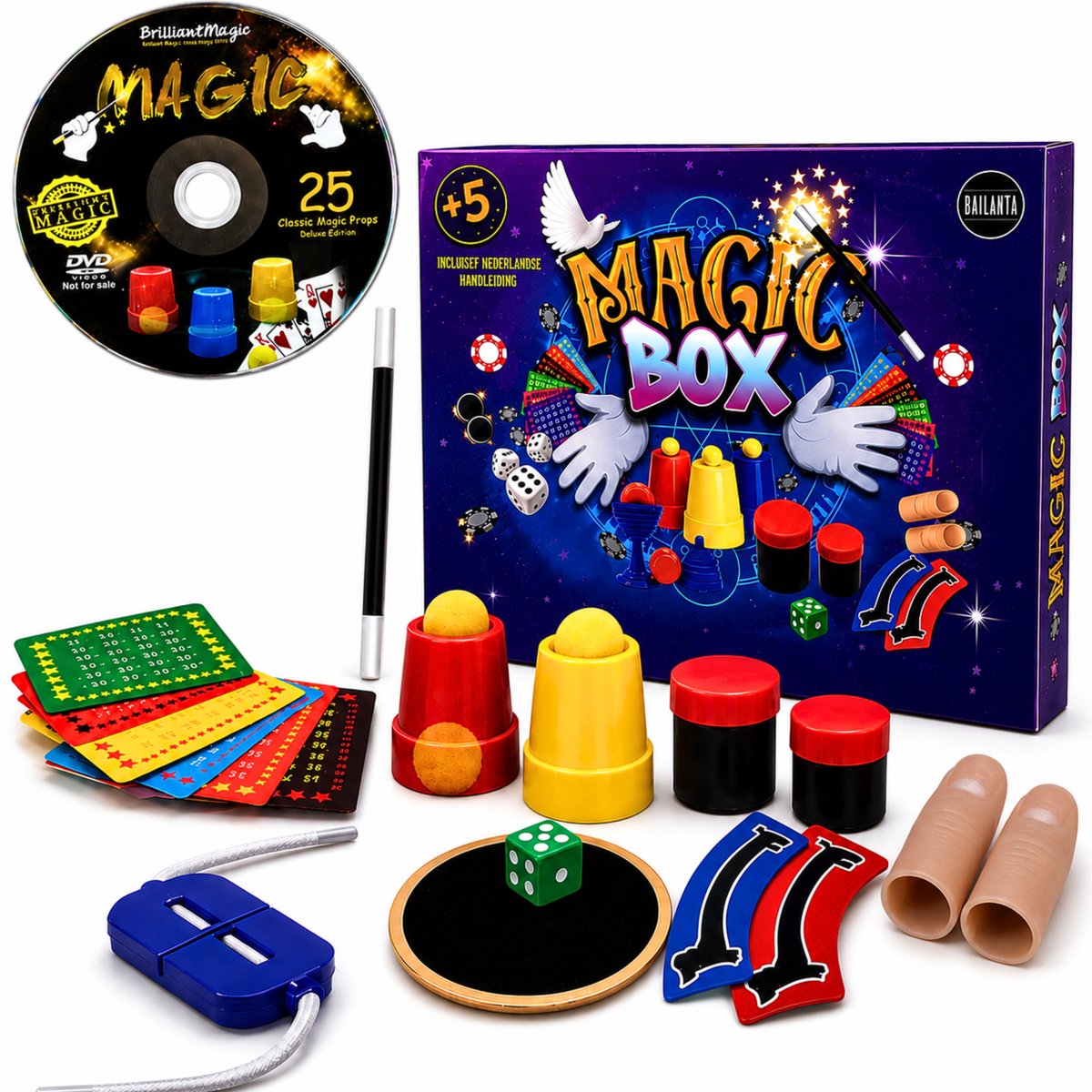 Bailanta® Goocheldoos voor Kinderen - Magic Box met 25 Goocheltrucs - Inclusief Nederlandse Handleiding & DVD - Vanaf 5 Jaar