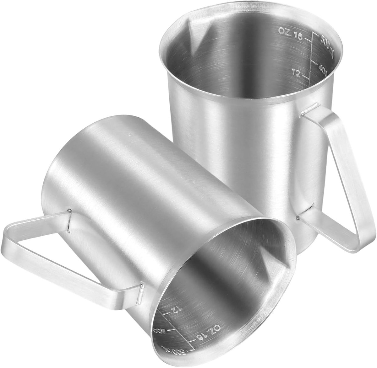 Maatbeker - Zilver - 9 x 10,7 cm - Roestvrij Staal met Handvat en Schenklip - Voor Melkopschuimer
