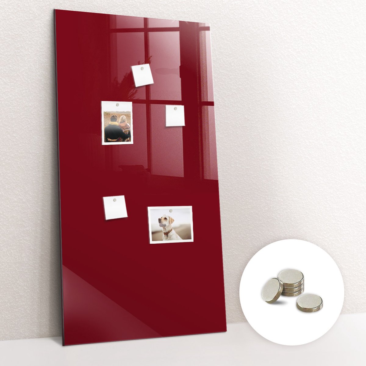 Tulup Glassboard - Bordeauxrode kleur Magneetbord - 60 cm x 120 cm - Magnetisch Memobord - Industrieel Wandbord - Magneetbord Keuken Bourgogne - Inclusief Gratis Magneten - Magneetbord Rechthoekig - Magneetbord Muur