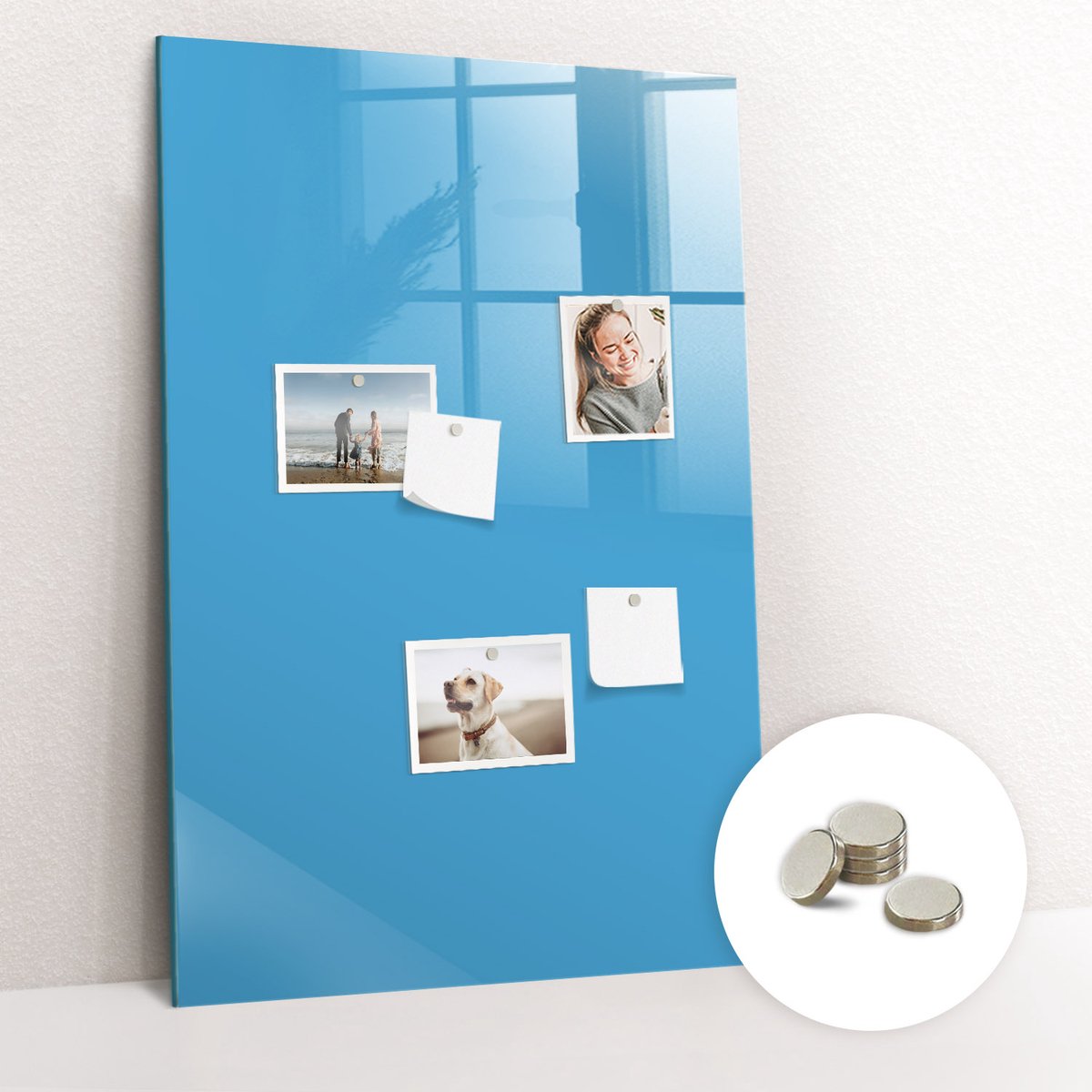 Tulup Glassboard - Blauwe kleur Magneetbord - 60 cm x 90 cm - Memobord Keuken - Design Memobord - Memo Bord Blauw - Inclusief Gratis Magneten - Memobord Magnetisch - Foto Magneetbord