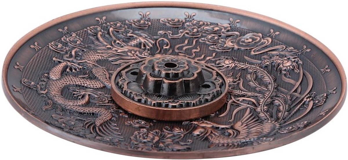 SnelShoppen - Vintage Incense Holder Chinese Bronzen Draak Phoenix Tibetaanse Rookhouder Platenbrander Feng Shui Decoratie (Rood Brons)