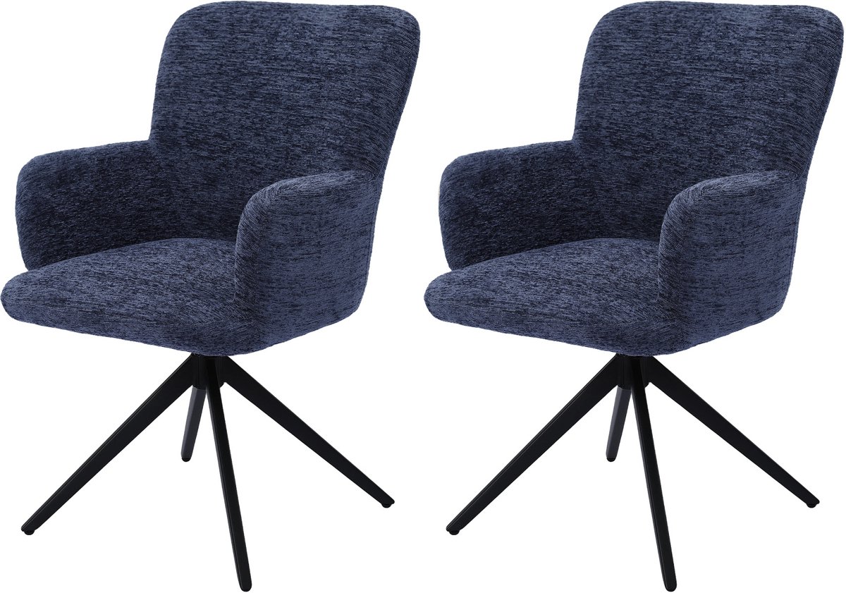 HomeMiYN Eetkamerstoelen set van 2 - Draaibare eetkamerstoel 360° met armleuning - Donkerblauwe stoffen eetkamerstoel , zachte bekleding en stabiele metalen basis voor keuken, woonkamer en eetkamer