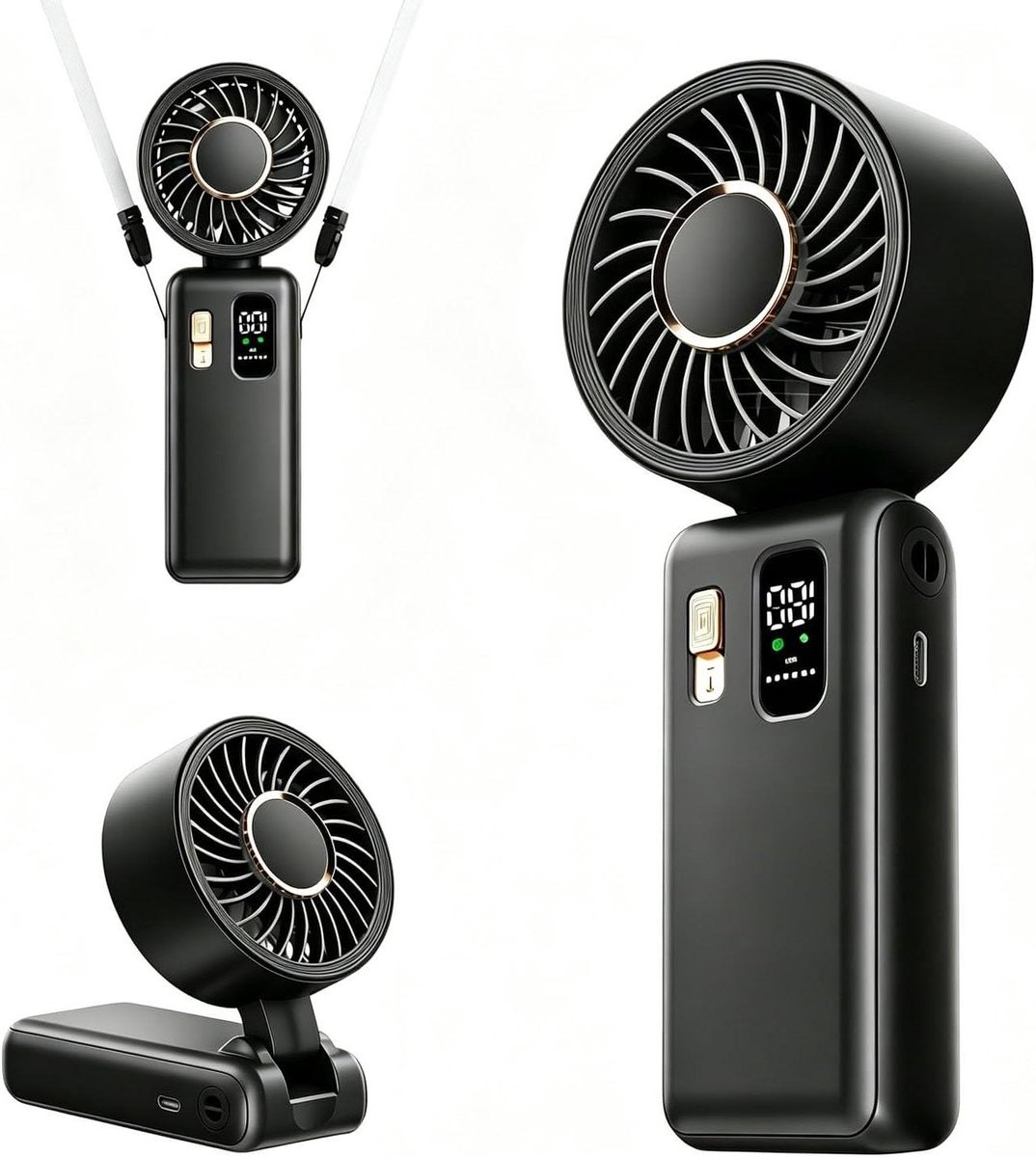 Draagbare Handventilator - Mini Ventilator USB - Persoonlijke Koeling - 100 Snelheden LED Display - 4000 mAh - Zwart