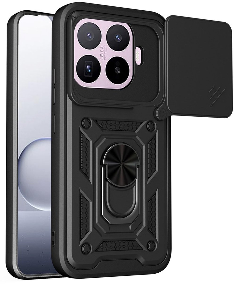 MobyDefend Hoesje - Geschikt voor Xiaomi 17T Pro - Pantsercase Met Draaibare Ring - Zwart