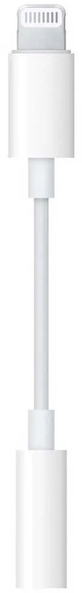 Witte Apple Lightning naar 3,5 mm koptelefoonadapter met rechte kabel.