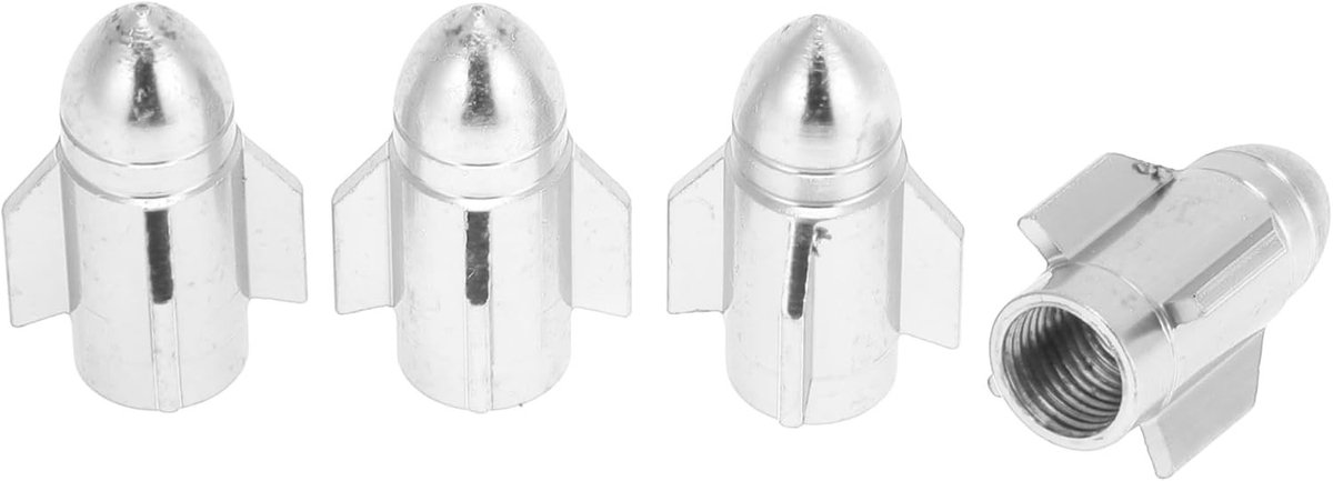Decoratieve Raket Stijl Band Valve Stam Caps - 4 Stuks Aluminium Dust Covers voor Fietsen en Motoren - 7x25.4mm Zilver Tone
