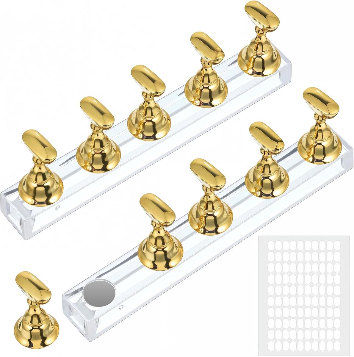 Gouden Acryl Nagelstandaard voor Oefening en Presentatie van Persnagels met Magnetische Houder en Dubbelzijdige Plakband voor Manicure Gereedschap
