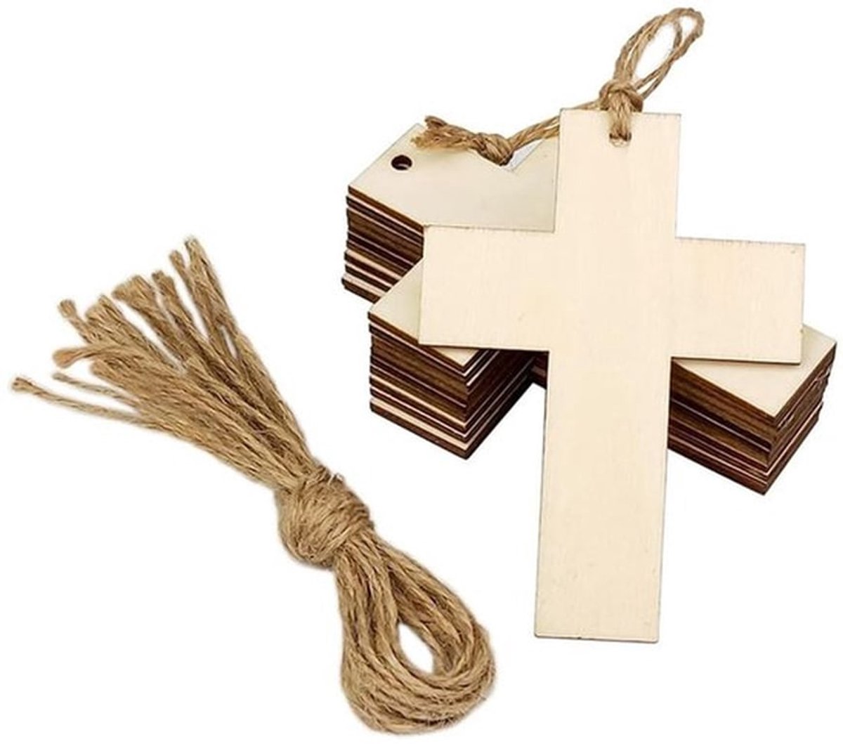 20 stuks kruis mini onafgewerkte blanco houten kruis hangende ornamenten met henneptouw voor doe-het-zelf knutselen kerk school huisdecoratie