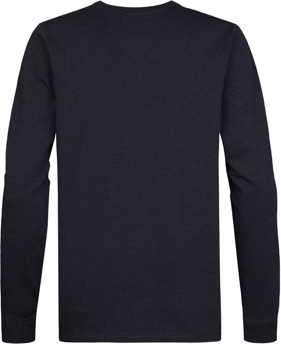 Donkerblauw longsleeve shirt met lange mouwen, de achterkant.